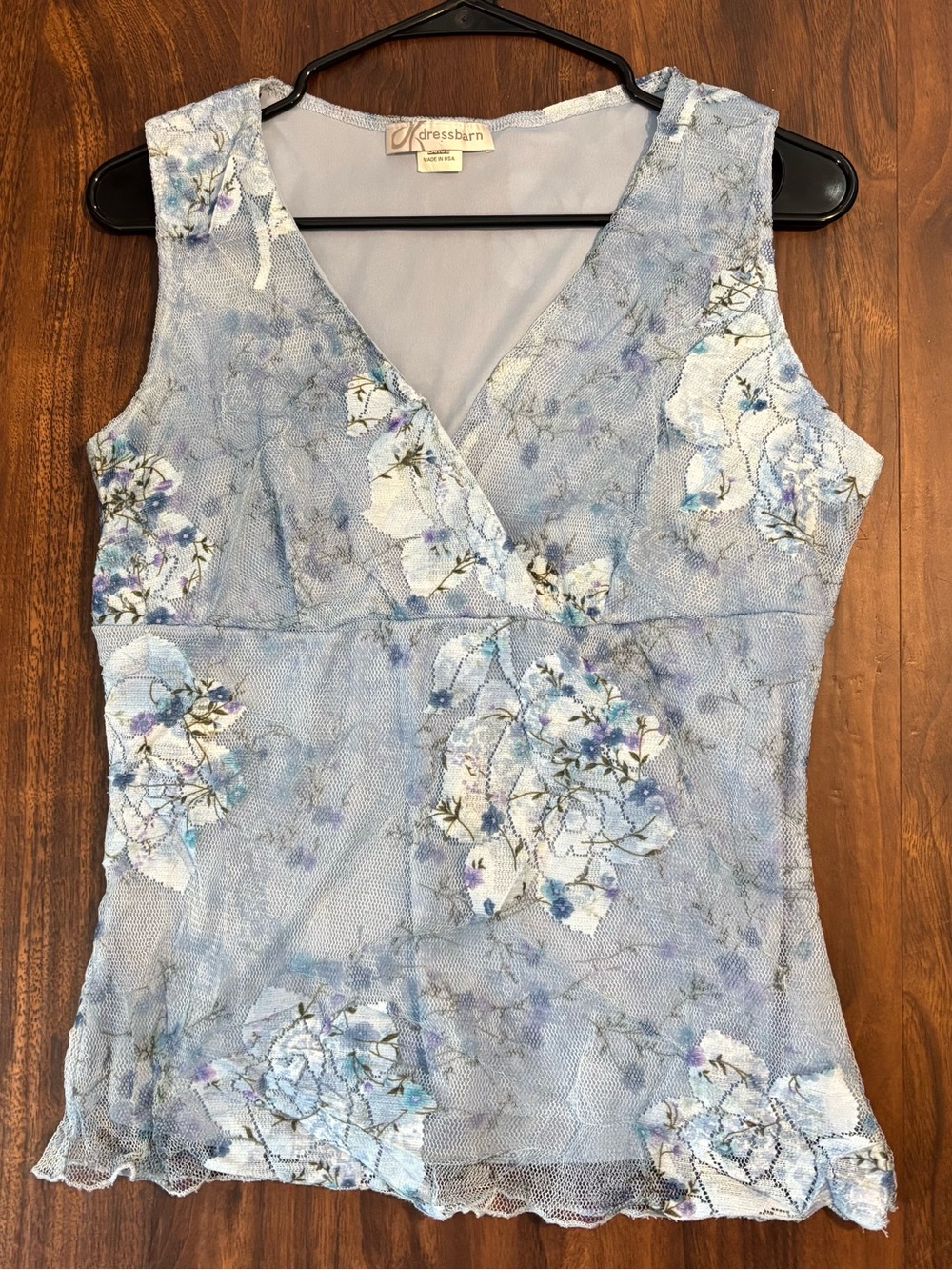 Dressbarn Light Blue Lace Floral V-Neck Top